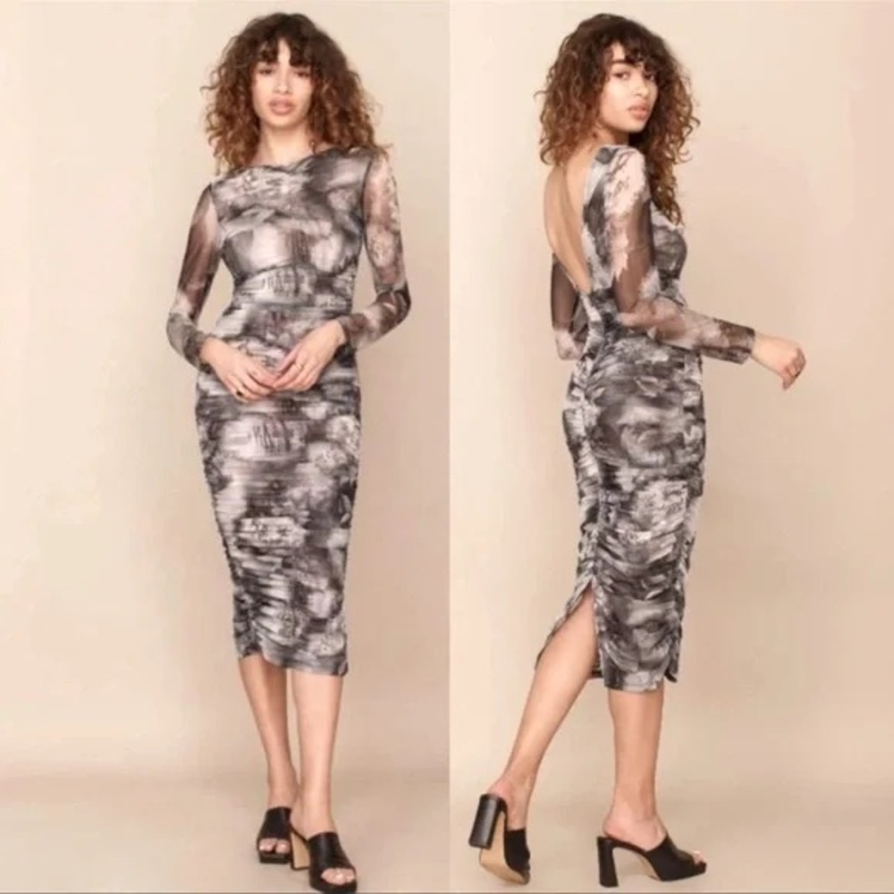 Reformation Ash Grey Mesh Midi Bodycon Dress Small NWT